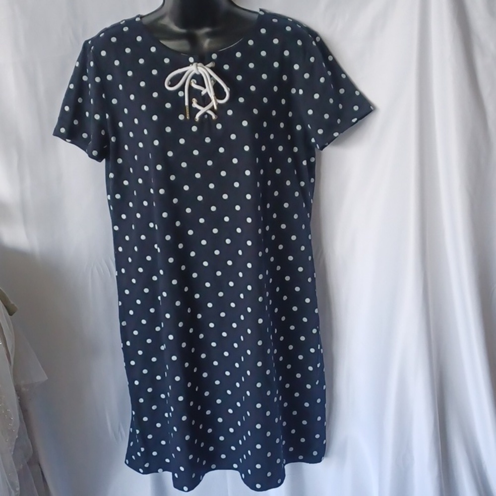 Tommy Hilfiger Dress, Large, Navy w/white polka dots